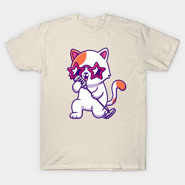 Cute Cat Singing With Microphone T-Shirt by Catalyst Labs